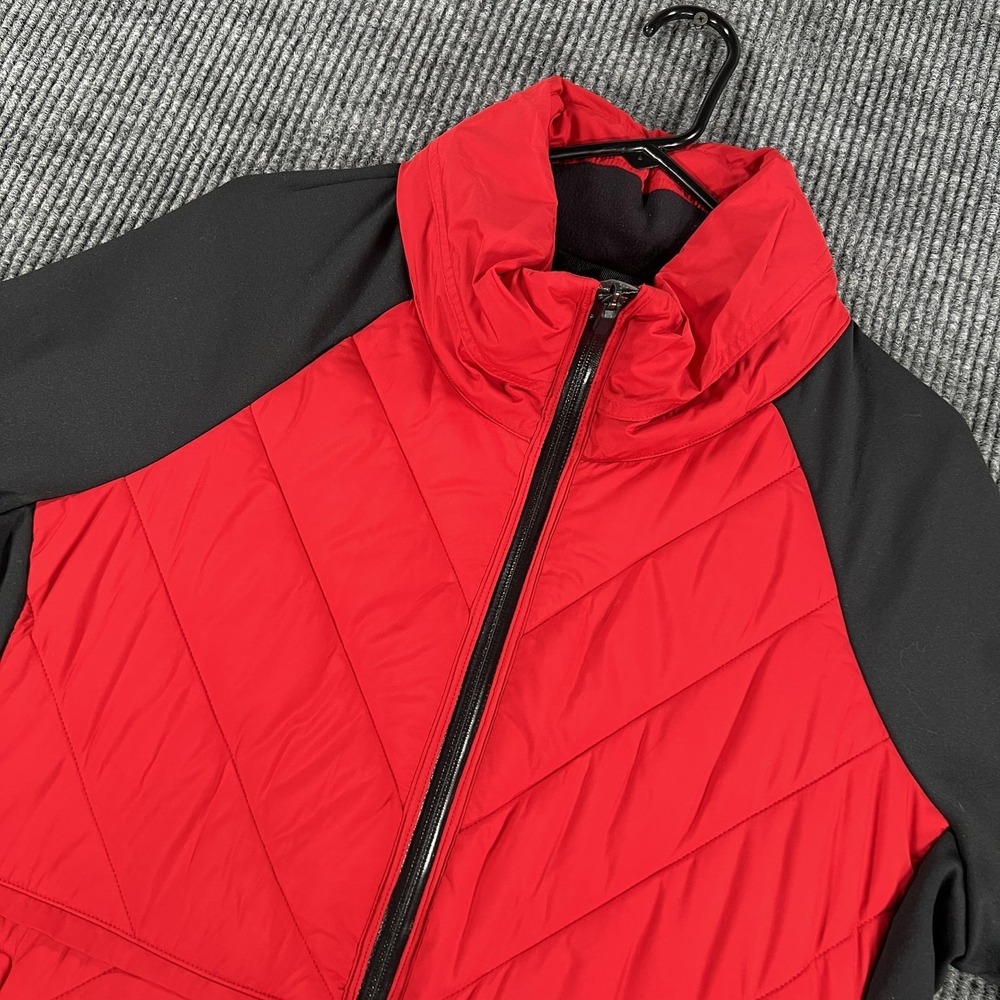 Athleta Primaloft Jacket Womens XL Red Black Hooded Zip Colorblock Insulated